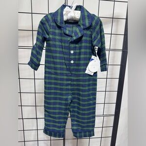 Edgehill Collection Navy Green Plaid One Piece Boys 18m Pajamas Holiday NWT